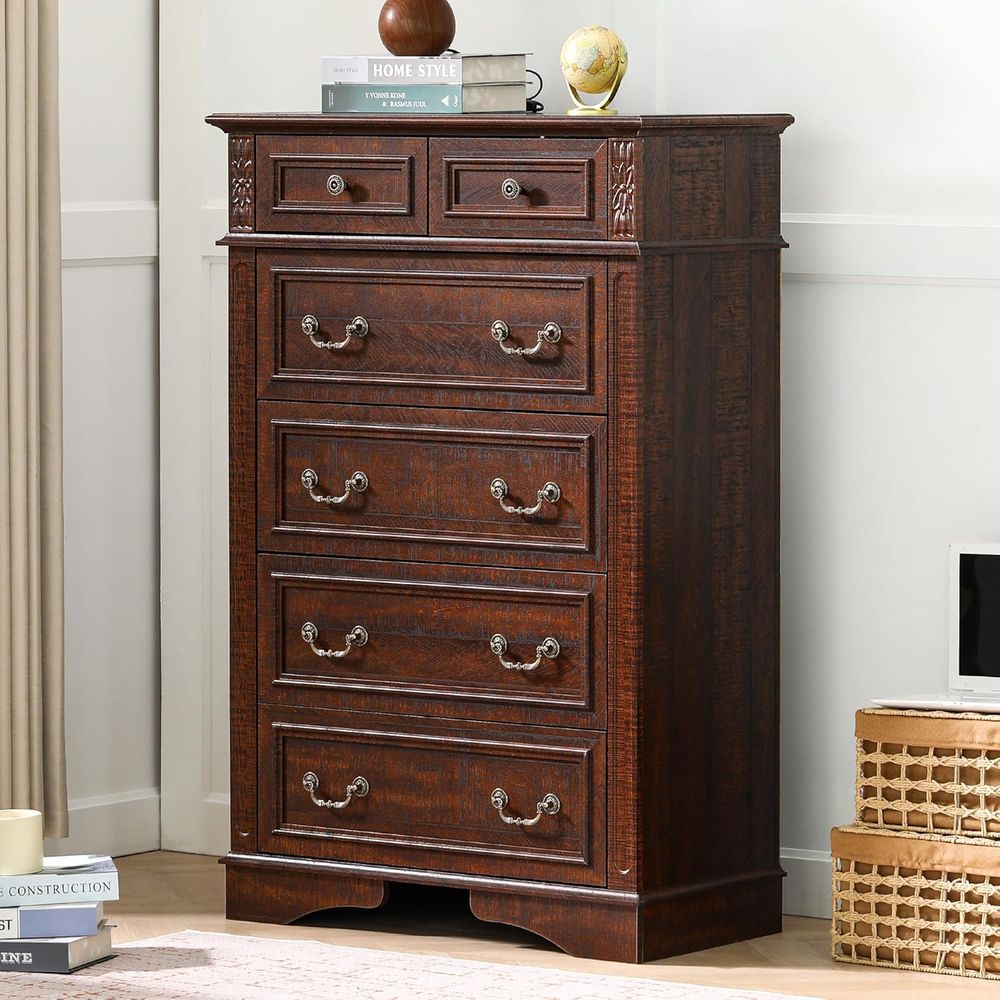 Office Furniture Modern - 6-Drawer Tall Dresser for Bedroom, Storage